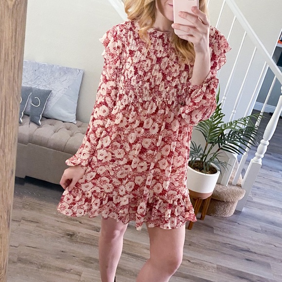 NWT Free People Floral Pastel Shift Ruffle Dress